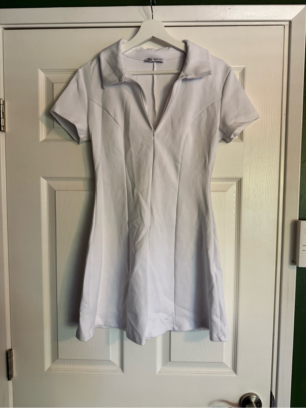 Zara White Short-Sleeve Polo Mini Dress
